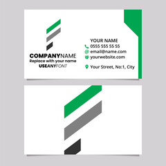 Green and Black Business Card Template with Diagonal Striped Letter F Logo Icon