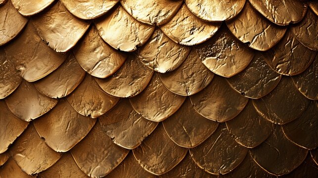 Golden metal texture of dragon or snake scales.