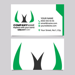 Green and Black Business Card Template with Horn Shaped Letter W Logo Icon