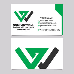 Green and Black Business Card Template with Intersecting Lined Letter W Logo Icon