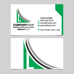 Green and Black Business Card Template with Layered Letter L Logo Icon