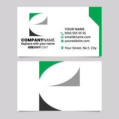 Green and Black Business Card Template with Lowercase Letter E Logo Icon
