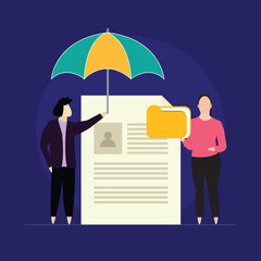 Happy Employee Standing with Employee Benefits Document Folder Illustration Concept