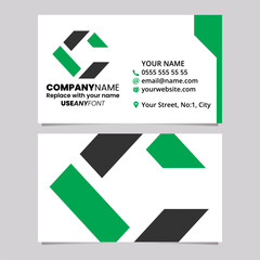 Green and Black Business Card Template with Rectangle Shaped Letter C Logo Icon