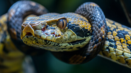Fototapeta premium Python snake close-up with detailed scales.