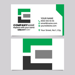Green and Black Business Card Template with Rectangular Letter E Logo Icon