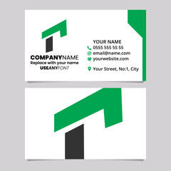 Green and Black Business Card Template with Rectangular Letter R Logo Icon