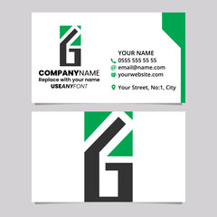 Green and Black Business Card Template with Rectangular Letter G Icon