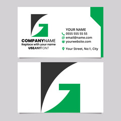 Green and Black Business Card Template with Rectangular Letter G Logo Icon