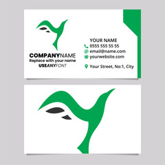Green and Black Business Card Template with Rising Bird Shaped Letter Y Logo Icon