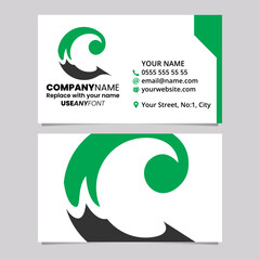 Green and Black Business Card Template with Round Curly Letter C Logo Icon