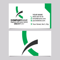 Green and Black Business Card Template with Spiky Lowercase Letter K Logo Icon