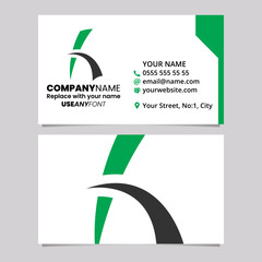 Green and Black Business Card Template with Spiky Lined Letter H Logo Icon