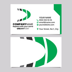 Green and Black Business Card Template with Striped Letter D Logo Icon