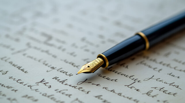 Elegant fountain pen on handwritten letter.