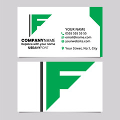 Green and Black Business Card Template with Triangular Letter F Logo Icon