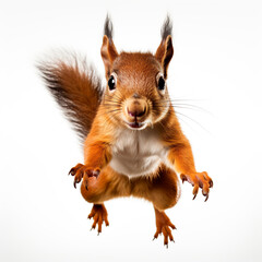 Obraz premium Squirrel leaps against a spotless white backdrop