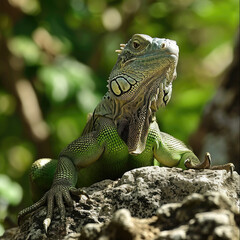 Obraz premium Iguana Basking on a Rock: Sunbathing in Warmth