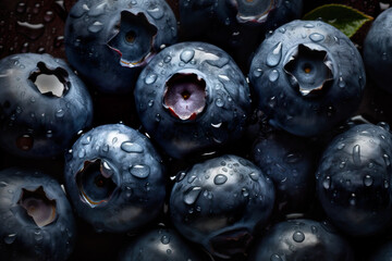 Blueberries with droplets of water.
