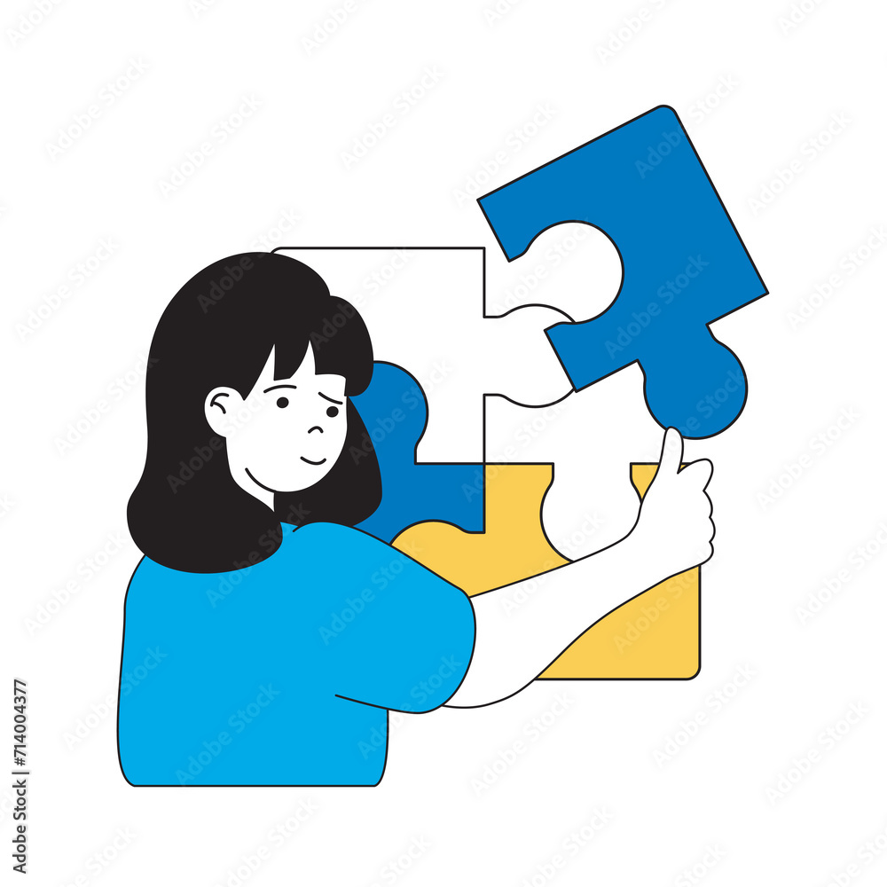 Poster science laboratory concept with cartoon people in flat design for web. scientist solving puzzle, lea