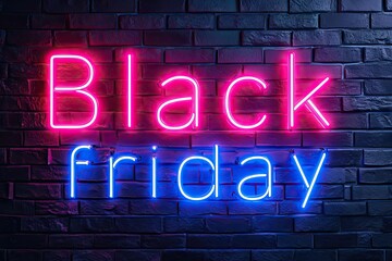 Black Friday neon sale banner glowing with discount offer light in background creative design and illustration for night advertising promotion bright text on retro sign poster business promo template
