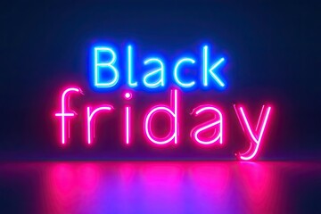 Black Friday neon sale banner glowing with discount offer light in background creative design and illustration for night advertising promotion bright text on retro sign poster business promo template