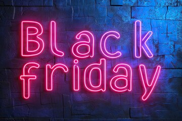Black Friday neon sale banner glowing with discount offer light in background creative design and illustration for night advertising promotion bright text on retro sign poster business promo template