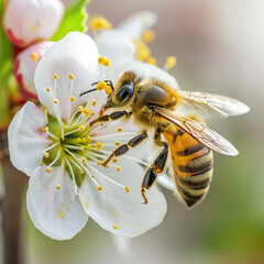 Meticulous Bee Gathering Pollen in an Orchard