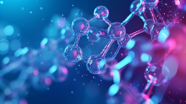 3D Illustration Molecule, Nanotechnology in medical research of biochemical processes