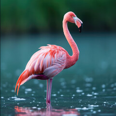 Elegant Flamingo Standing in a Lake