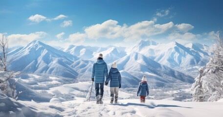 Naklejka na ściany i meble The Enchanting Winter Wonderland Where Families, From Kids to Adults, Revel on Snowy Slopes
