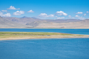Tso Momriri, a high-altitude lake in the Himalayas, Ladakh, mountain lake, India