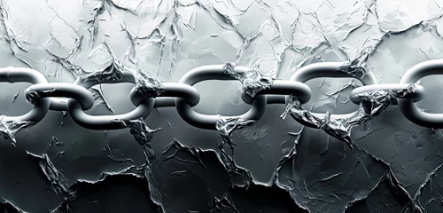 Foto op Plexiglas Silver chains contrast against a frosty textured background. © Jan