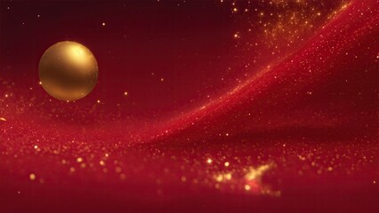 Fototapeta na wymiar Red background with a scattering of gold sparkles abstract Background