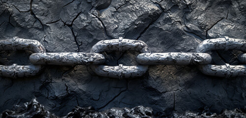 Sturdy metal chains on a dark grungy textured backdrop.
