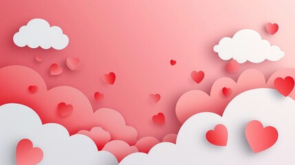 Happy Valentine's day blank background, beautiful paper cut clouds with Papercut style. Place for text