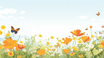 A field of wildflowers with butterflies and flowers