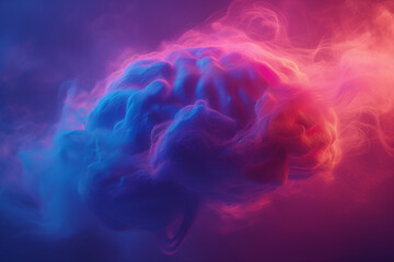 Cerveau humain dans le brouillard lumineux : soit déclin cognitif ou soit le symbole de l'effervescence du cerveau avec son illumination - obrazy, fototapety, plakaty