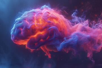 Cerveau humain dans le brouillard lumineux : soit déclin cognitif ou soit le symbole de l'effervescence du cerveau avec son illumination