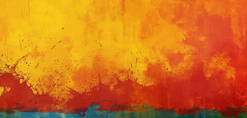 Vibrant grunge texture blending red, yellow, and blue hues with abstract splashes.