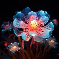 Bluebottle Flower neon Color AI Generated pictures