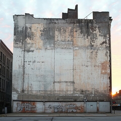 Twilight's Canvas: Neglected Mural with Fading Cityscape
