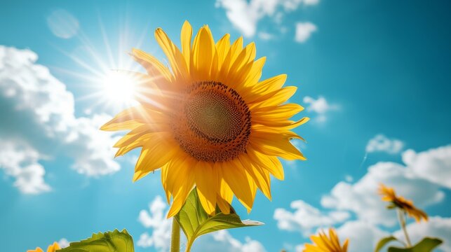 Sunflower flower sunshine on blue sky background