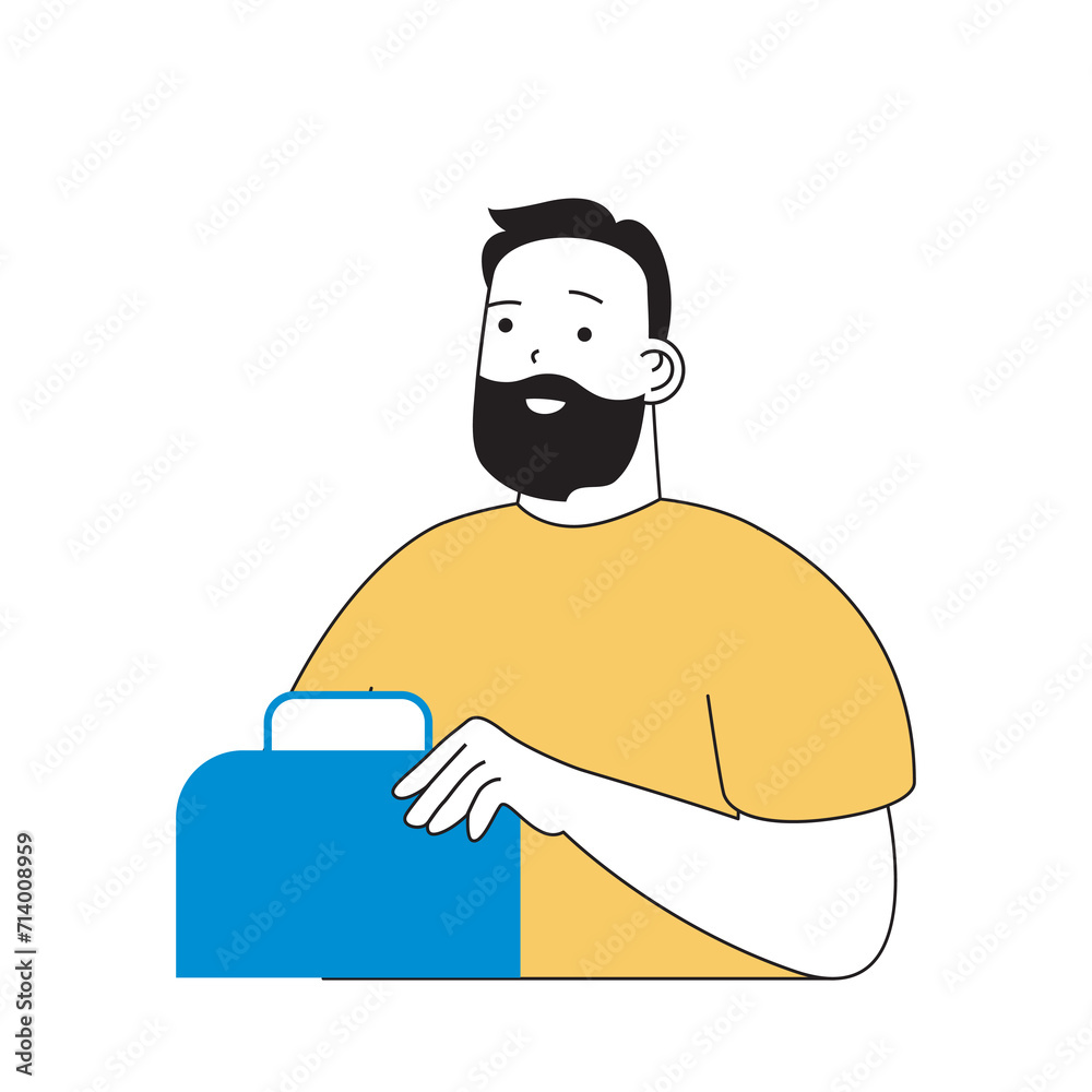 Leinwandbilder virtual reality concept with cartoon people in flat design for web. man using futuristic technology 