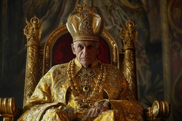 Obraz premium Imperial crown rests atop the emperor's distinguished head, symbolizing the pinnacle of imperial authority.