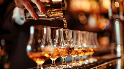Professional Bartender Pouring Whiskey - Bar Setting