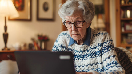 Senior Woman Using Laptop - Home Interior
