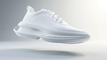Modern white sneaker, levitating sports shoes    