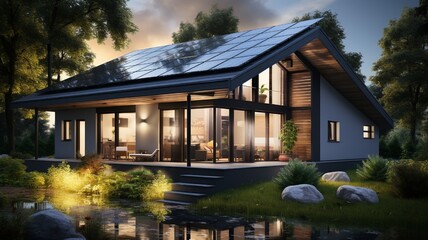 house in the woods with solar panels