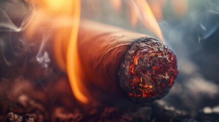 Unheatlhy, close up of a burning cigar mountain     - obrazy, fototapety, plakaty